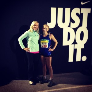 Bransn's Julia Maxwell with Coach Gill after setting new MCAL record